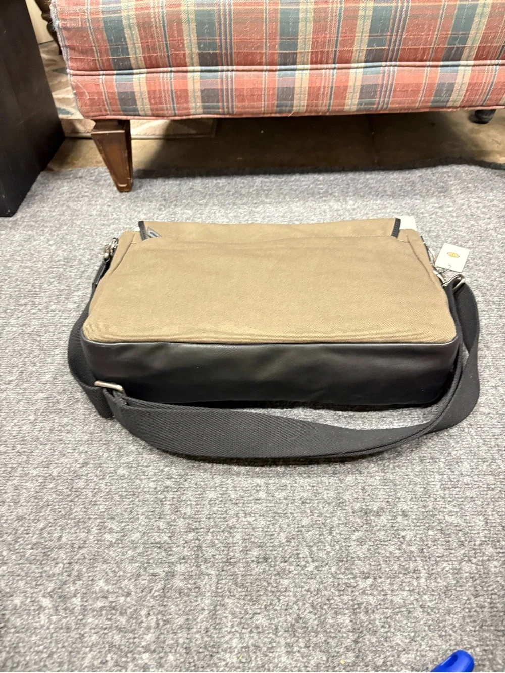 New Fossil Olive Canvas Graham Messenger Bag with Dark Leather Brown Trim